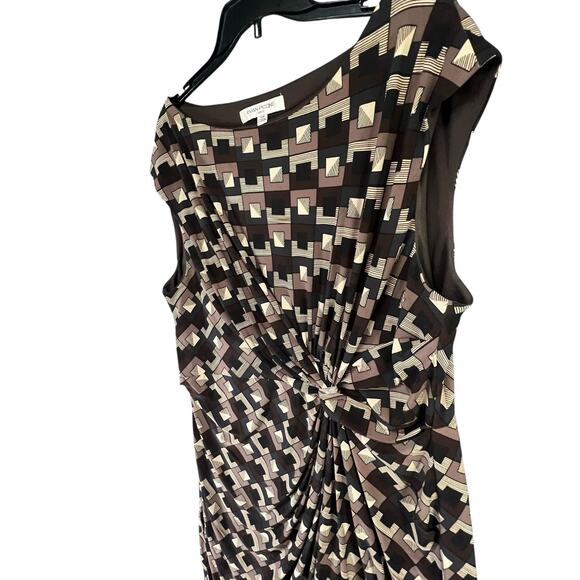 Evan Picone Sheath Dress Womens 18W Black Brown Geometric Twist Front Retro Chic - Picture 3 of 12